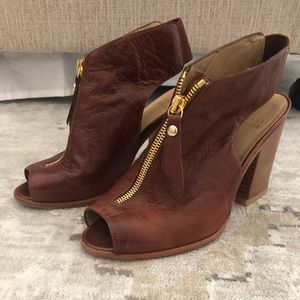 Stuart Weitzman Leather Peep Toes with Zipper